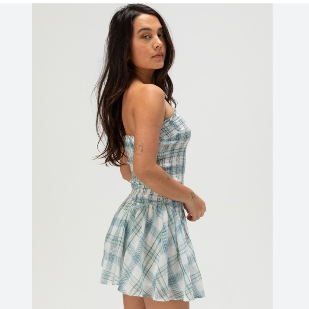 RSQ Strapless Plaid Dress - Blue and White